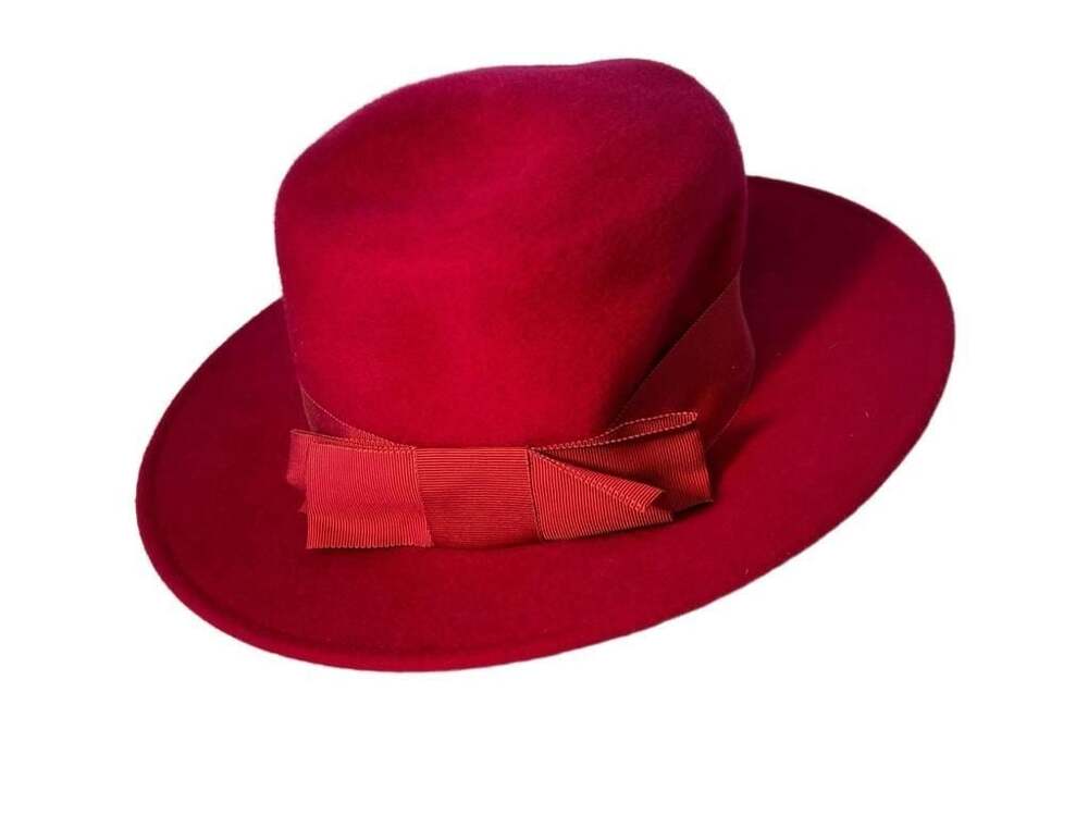 Glenover by Henry Pollak Inc. Vintage 100% Wool Red Fedora Hat with Bow